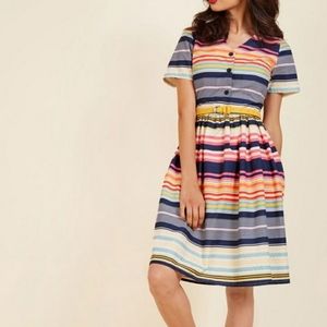 Modcloth Yumi Multicolored Striped Dress with‎ Pockets Size 10